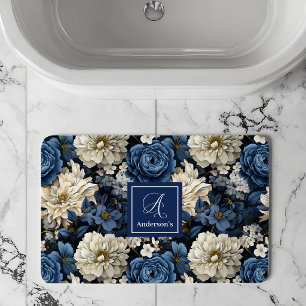 Designer Blå Blommor Personlig Badmatta Badrumsmatta
