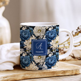 Designer Blå Blommor Personlig Kaffe Mugg