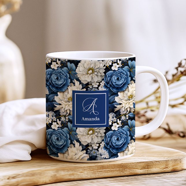 Designer Blå Blommor Personlig Kaffe Mugg (Designer Blue Flowers Personalized Coffee Mug)