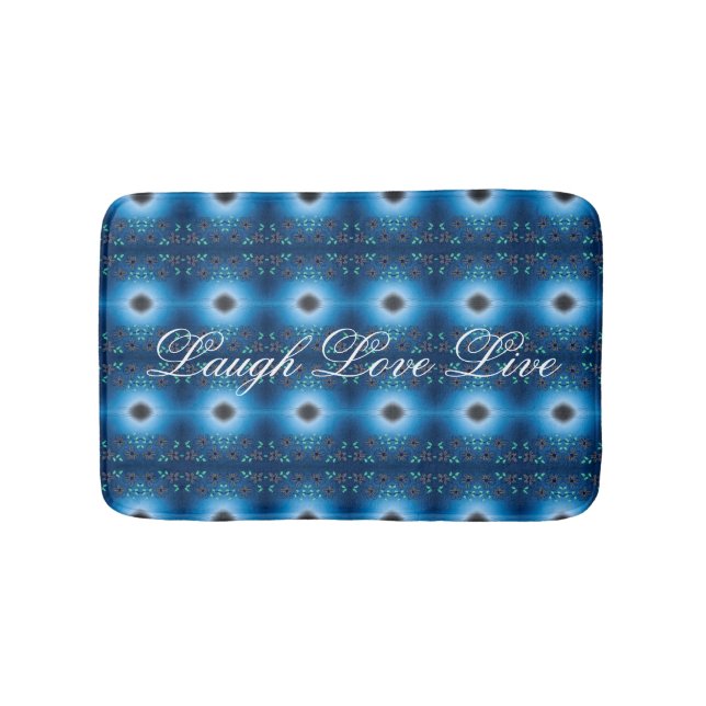 Designer Blommigt Mat in Blue and Black Badrumsmatta (Framsidan)