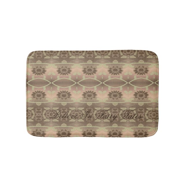 Designer Blommigt Mat med persikofärgad Grönt och  Badrumsmatta (Framsidan)