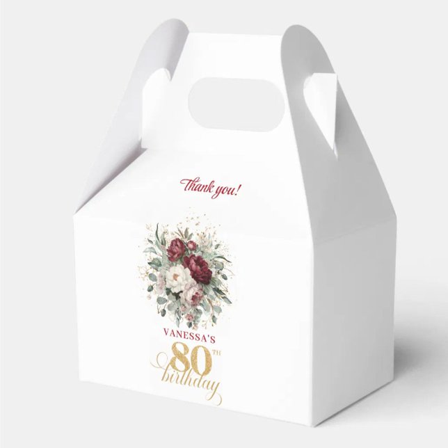 Designer Blush Burgundy 80-års födelsedagspresentl Presentaskar (Designer Blush Burgundy 80th Birthday Favor Box)