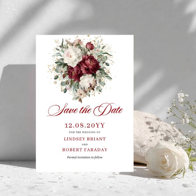 Designer Blush Burgundy Guld Save The Date Spara Datumet (Designer Blush Burgundy Gold Save The Date)