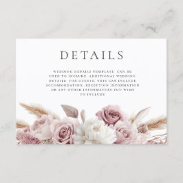 Designer Boho Blush Floral Wedding Details Tilläggskort