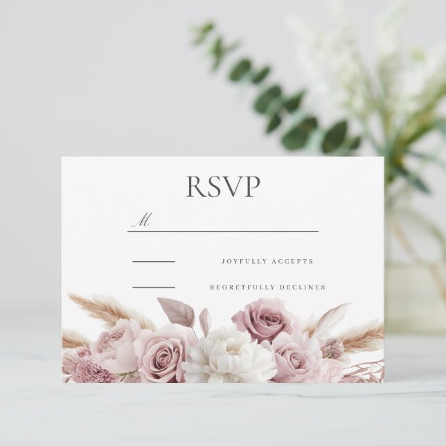 Designer Boho Blush Floral Wedding OSA Kort (Stående Fram)