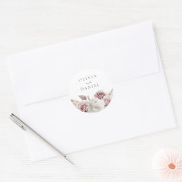 Designer Dammtrosa Blommig Bröllop Runt Klistermärke