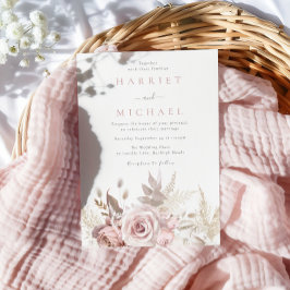 Designer Dusty Rose & Blush Blommig Bröllop Inbjudningar
