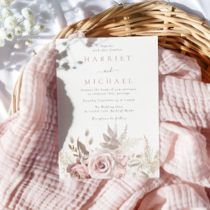 Designer Dusty Rose & Blush Blommig Bröllop Inbjudningar