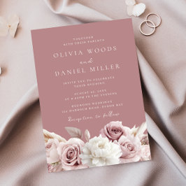 Designer Dusty Rose Blush Blommig Bröllop Inbjudningar