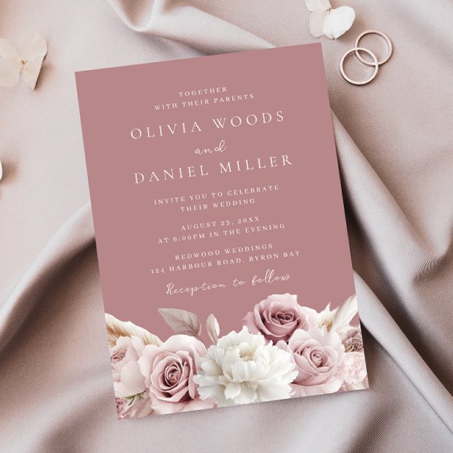 Designer Dusty Rose Blush Floral Wedding Inbjudningar (Skapare uppladdad)