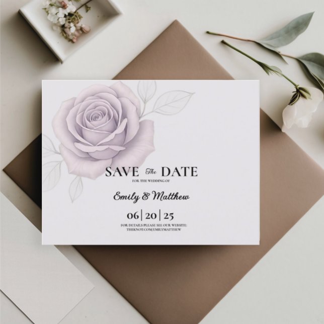 Designer Elegant Lila Ros Spara Datum Meddelande Vykort (Skapare uppladdad)