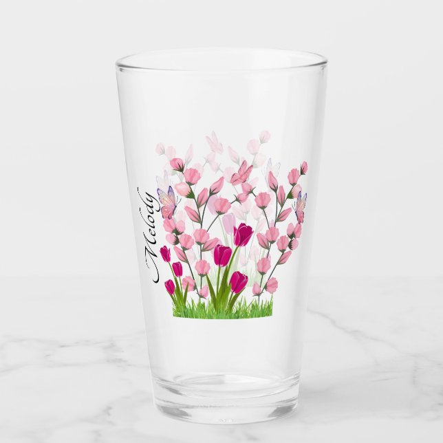 Designer Flowers & Butterflies Iced Glass Kopp (Framsida)