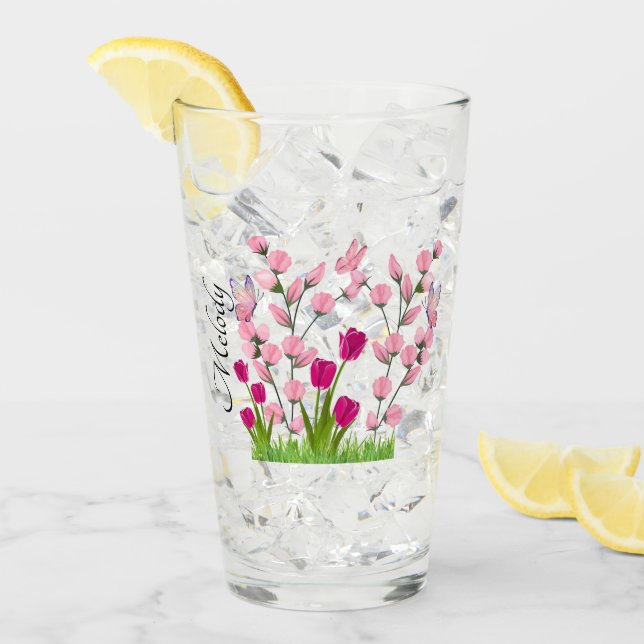 Designer Flowers & Butterflies Iced Glass Kopp (Framsida Ice)