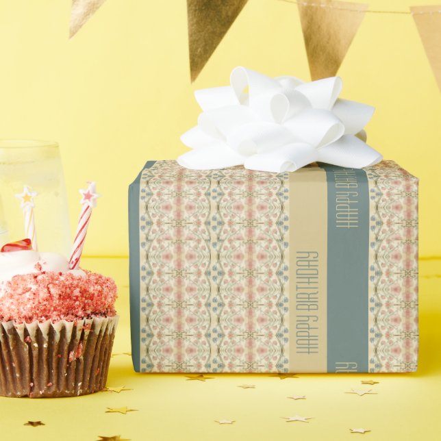 Designer för rosa och blå Blommigt Presentpapper (Födelsedagsfest)