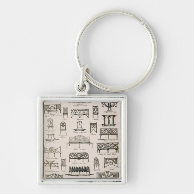 Designer för trädgård placerar, från 'ett fyrkantig silverfärgad nyckelring (Framsidan)