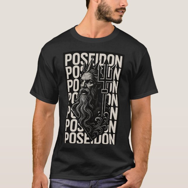 Designer Grekiska Gud Poseidon T Shirt (Framsida)