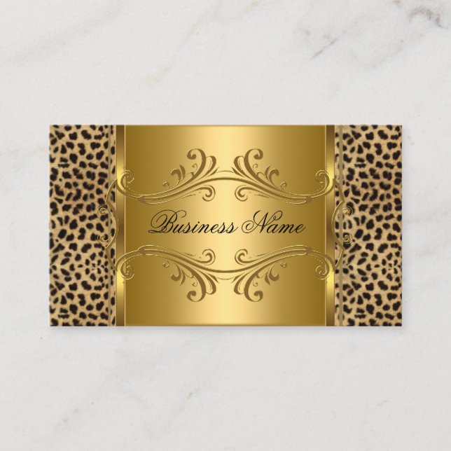 DEsigner Guld Svart Leopard Djur Visitkort (Framsida)