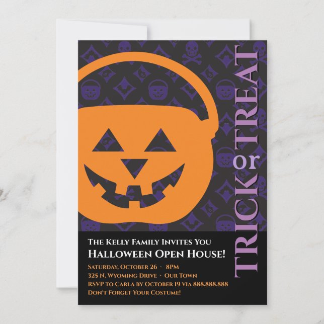 Designer Halloween, djärv Pumpkin-inbjudan Inbjudningar (Framsida)