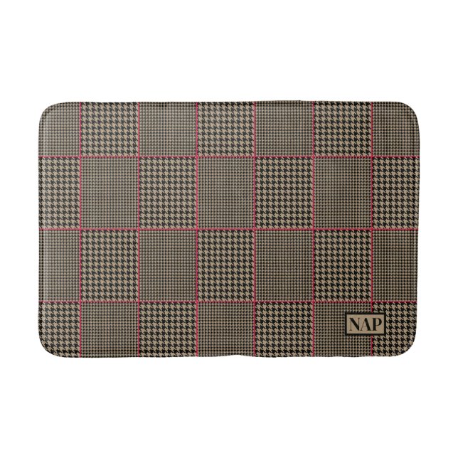 Designer Houndstooth Black Taupe Shock rosa Rand Badrumsmatta (Framsidan)