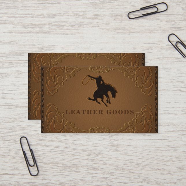 Designer Leather Rustic Western Land Horse Visitkort (Fram/Back In Situ)