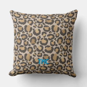 Designer Leopard Print Chic Monogram Initialer Rol Kudde