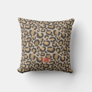 Designer Leopard Print Chic Monogram Initialer Rol Kudde