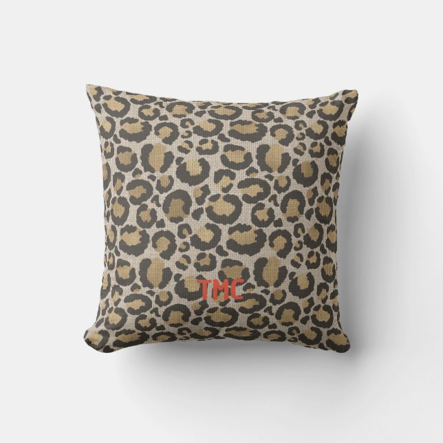 Designer Leopard Print Chic Monogram Initialer Rol Kudde (Framsida)