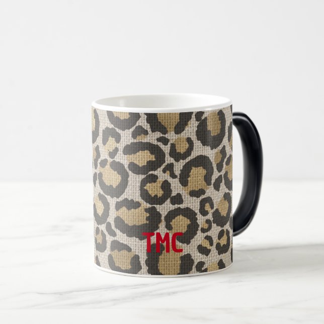 Designer Leopard Print Red Monogram Initialer Roli Magisk Mugg (Framsida höger)