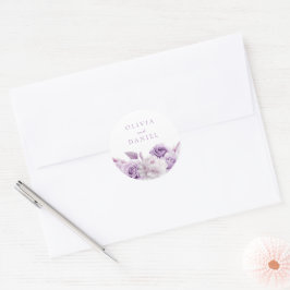 Designer Lila Lavender Blommigt Bröllop Runt Klistermärke