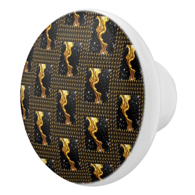 Designer Liquid Gold Svart Monokrom Lyx Achem Knopp (Höger)