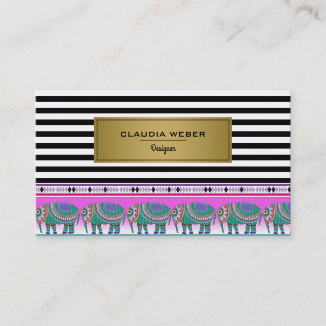 Designer modern trendig, svart och vit rand visitkort (Framsida)