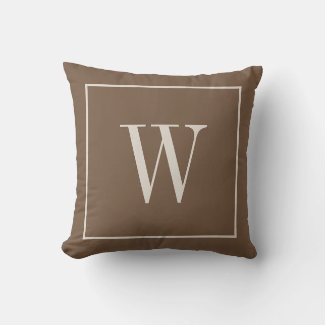 Designer Monogram Initial Toffee Brun & Elfenben Kudde (Framsida)