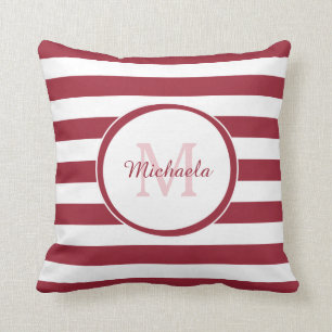 Designer Monogram med Tjock Rand och Namn i rött Kudde