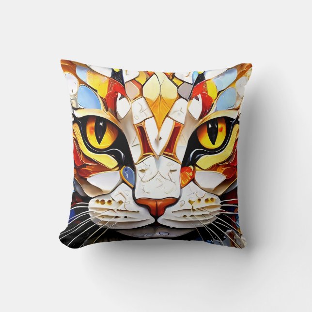 Designer Mosaic Cat Cushion dekorativ kudde (Framsida)