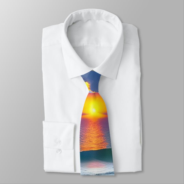 Designer Tie, Sunrise Ocean Vågar Slips (Bunden)