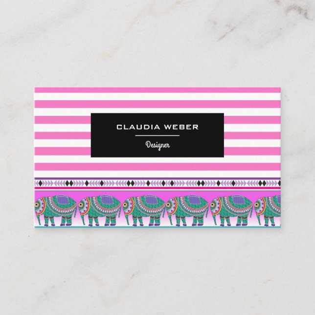 Designermodern trendig, vit rosa rand visitkort (Framsida)