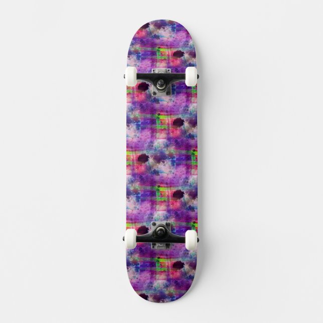 Designgrönt, lilastrukturvattenfärg skateboard bräda 20,5 cm (Framsida)