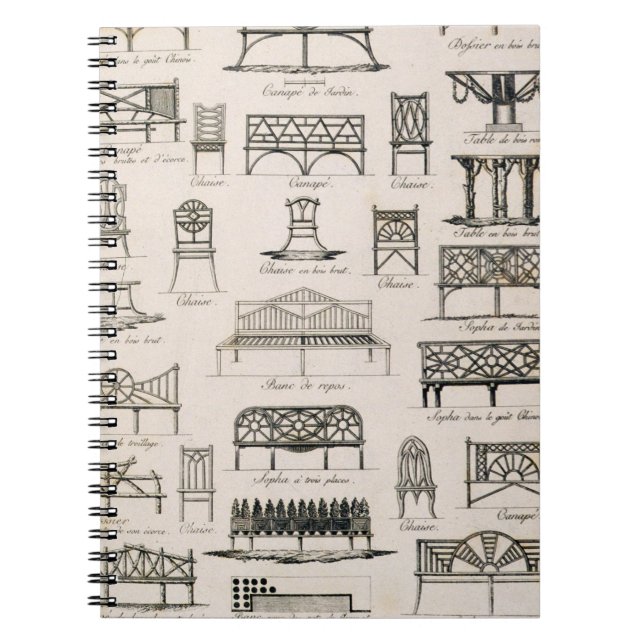 Designs för trädgårdsstolar, från 'A Compendium of Anteckningsbok (Framsidan)