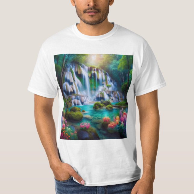 Deslumbrante Cascada en un Paraíso Natural T Shirt (Framsida)