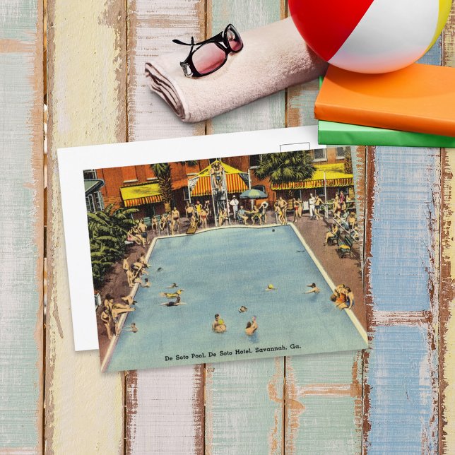 DeSoto Bassäng - Hotel Savannah GA Historic Vykort (Skapare uppladdad)