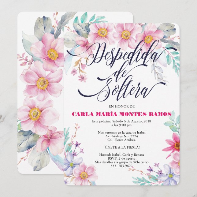 Despedida de Soltera-inbjudan, En español Inbjudningar (Fram/baksida)