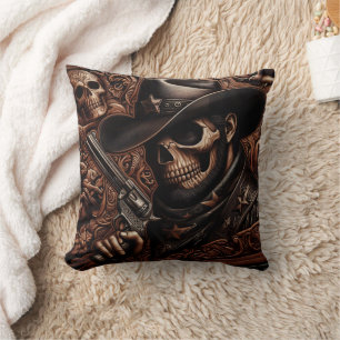 Desperado Död: Gun-Wielding Skull i Cowboy Hat Kudde