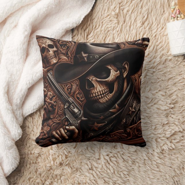 Desperado Död: Gun-Wielding Skull i Cowboy Hat Kudde (Filt)