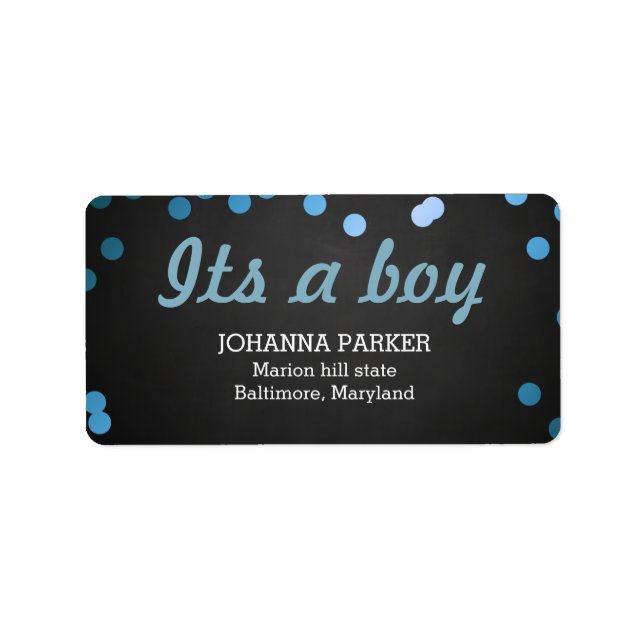Dess A Boy Blue Confetti Rustic Chalkboard Adressetikett (Framsidan)