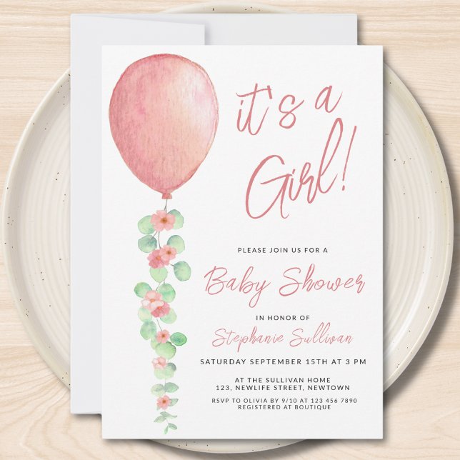 Dess A Girl Balloon Eucalyptus Greenery Baby Showe Inbjudningar (Skapare uppladdad)