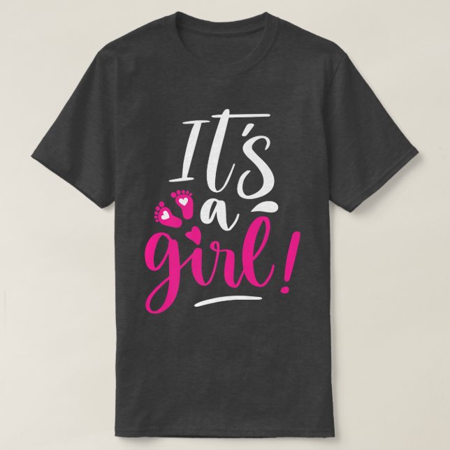 Dess A Girl Gender Reveal Family baby-del T Shirt (Design framsida)