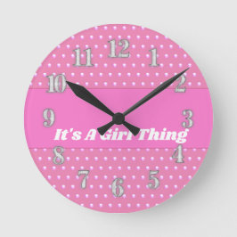 Dess A Girl Sak Rosa Bright Polka dots Girly Rund Klocka