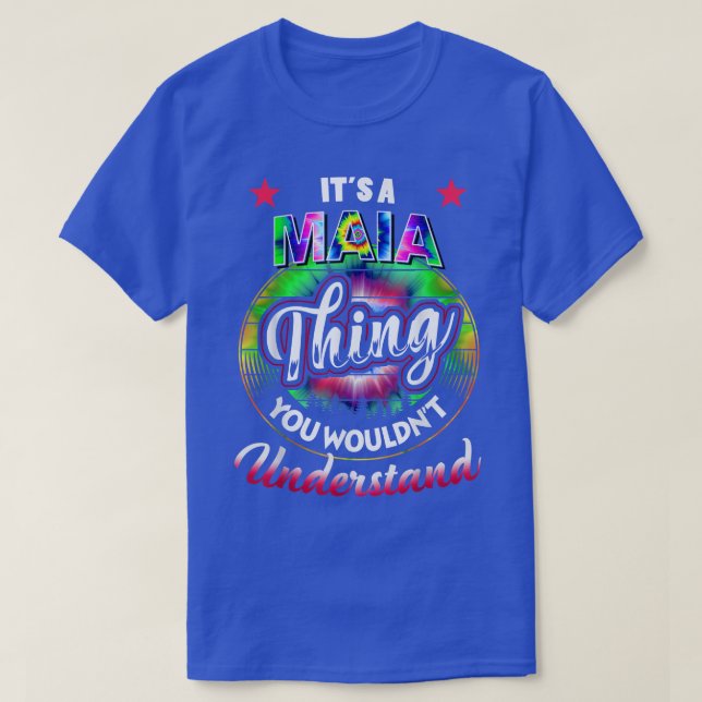 Dess A MAIA Sak Tie Dye MAIA Namn T Shirt (Design framsida)