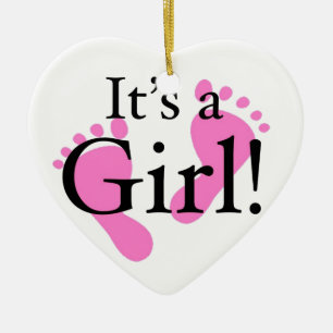 Dess en flicka - baby som är nyfödd, baby shower julgransprydnad keramik