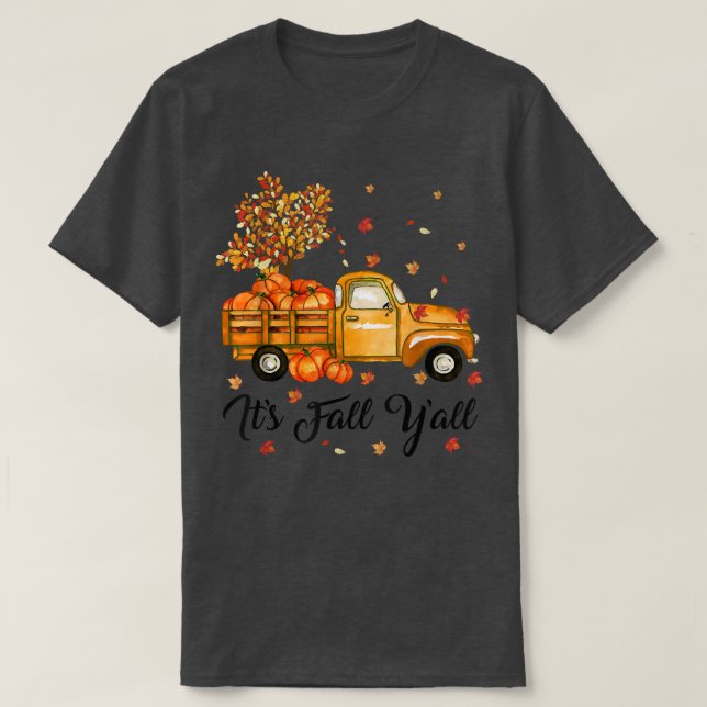 Dess fall i Yall Cute Pumpkin Lastbil hösten Träd  T Shirt (Design framsida)